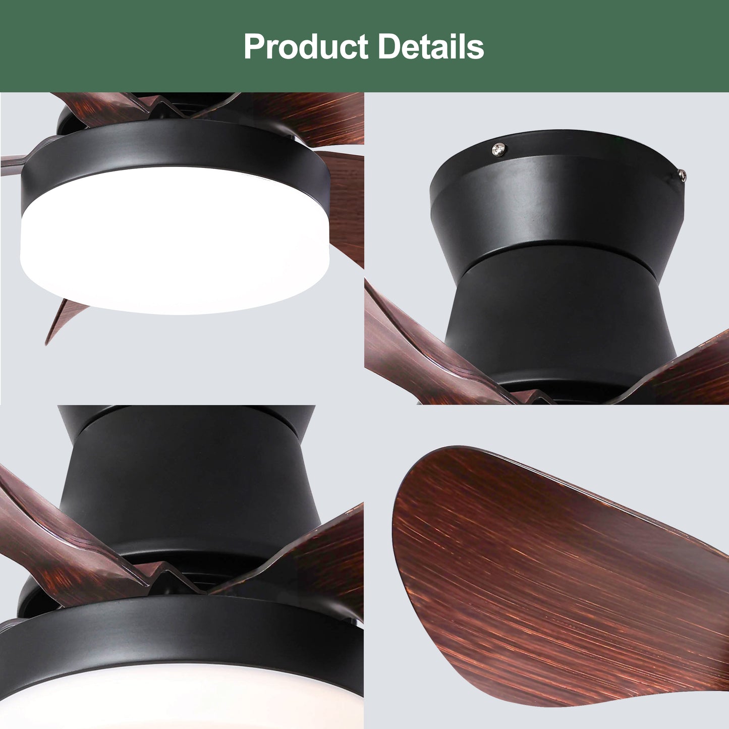 28 Inch Ceiling Fans with Lights and Remote, Modern Indoor Outdoor Ceiling Fans with Light, 5 Blades Ceiling Fan Light with DC Motor for Bedroom