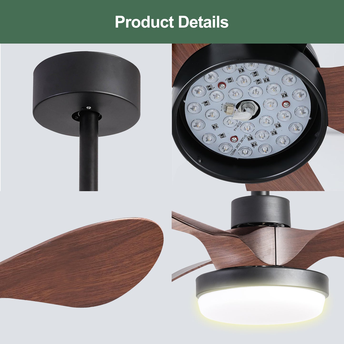 24 lnch Ceiling Fan with Lights Remote Control, Small Ceiling Fan 3 Reversible Blades, Low Profile Ceiling Fan for Kitchen Bedroom Dining Room, 3 Colors, 6 Speeds