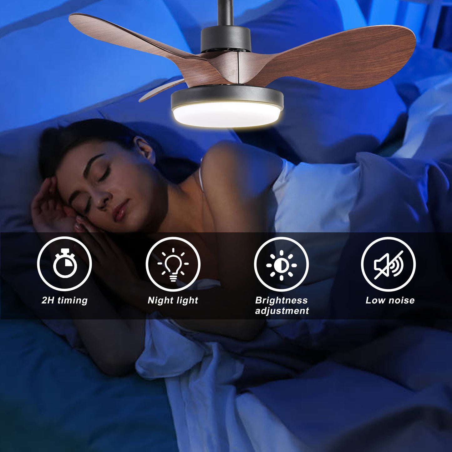24 lnch Ceiling Fan with Lights Remote Control, Small Ceiling Fan 3 Reversible Blades, Low Profile Ceiling Fan for Kitchen Bedroom Dining Room, 3 Colors, 6 Speeds