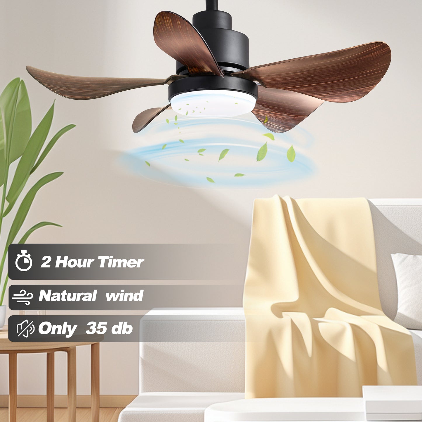 28 lnch Ceiling Fan with Lights Remote Control,Small Ceiling Fan Flush Mount, 5 Reversible Blades, Low Profile Ceiling Fan 6 Speeds 3 Colors for Bedroom Kitchen