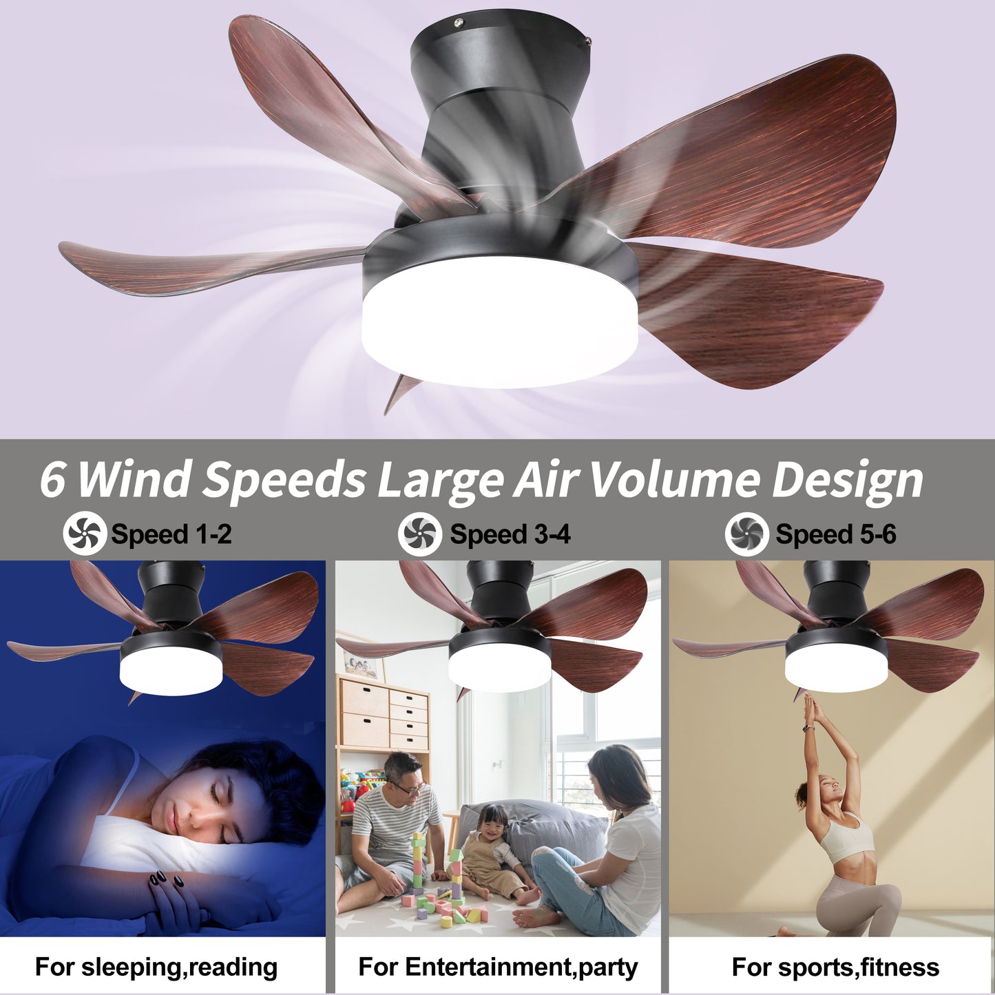 28 Inch Ceiling Fans with Lights and Remote, Modern Indoor Outdoor Ceiling Fans with Light, 5 Blades Ceiling Fan Light with DC Motor for Bedroom