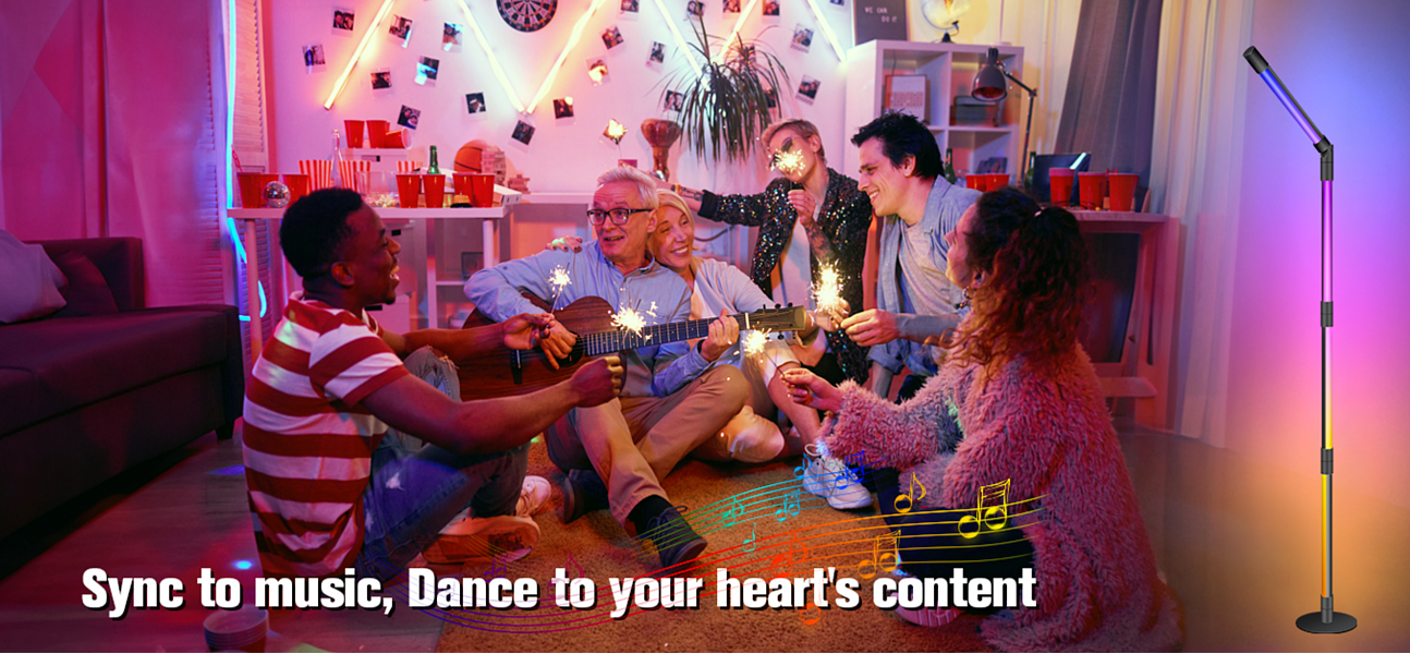 RGB +IC Corner Floor Lamp, 360° Rotating LED Corner Lamp Bluetooth Smart,Music Synchronization Remote/APP Control ,Plug & Play Standing Lamp for Living Room, 16 Million DIY Colors.