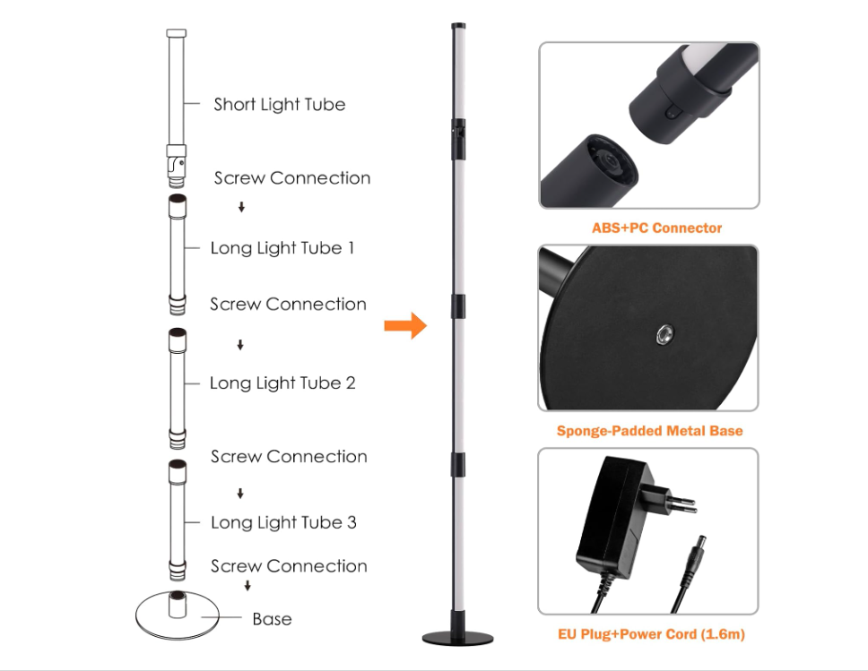 RGB +IC Corner Floor Lamp, 360° Rotating LED Corner Lamp Bluetooth Smart,Music Synchronization Remote/APP Control ,Plug & Play Standing Lamp for Living Room, 16 Million DIY Colors.