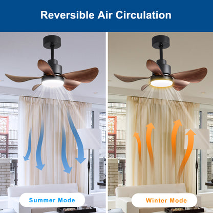 28 lnch Ceiling Fan with Lights Remote Control,Small Ceiling Fan Flush Mount, 5 Reversible Blades, Low Profile Ceiling Fan 6 Speeds 3 Colors for Bedroom Kitchen