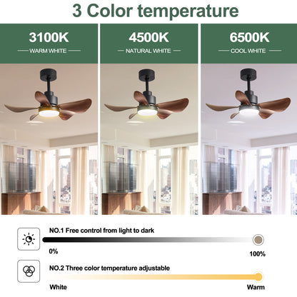 28 lnch Ceiling Fan with Lights Remote Control,Small Ceiling Fan Flush Mount, 5 Reversible Blades, Low Profile Ceiling Fan 6 Speeds 3 Colors for Bedroom Kitchen