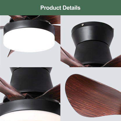28 Inch Ceiling Fans with Lights and Remote, Modern Indoor Outdoor Ceiling Fans with Light, 5 Blades Ceiling Fan Light with DC Motor for Bedroom