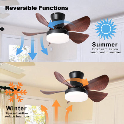 28 Inch Ceiling Fans with Lights and Remote, Modern Indoor Outdoor Ceiling Fans with Light, 5 Blades Ceiling Fan Light with DC Motor for Bedroom