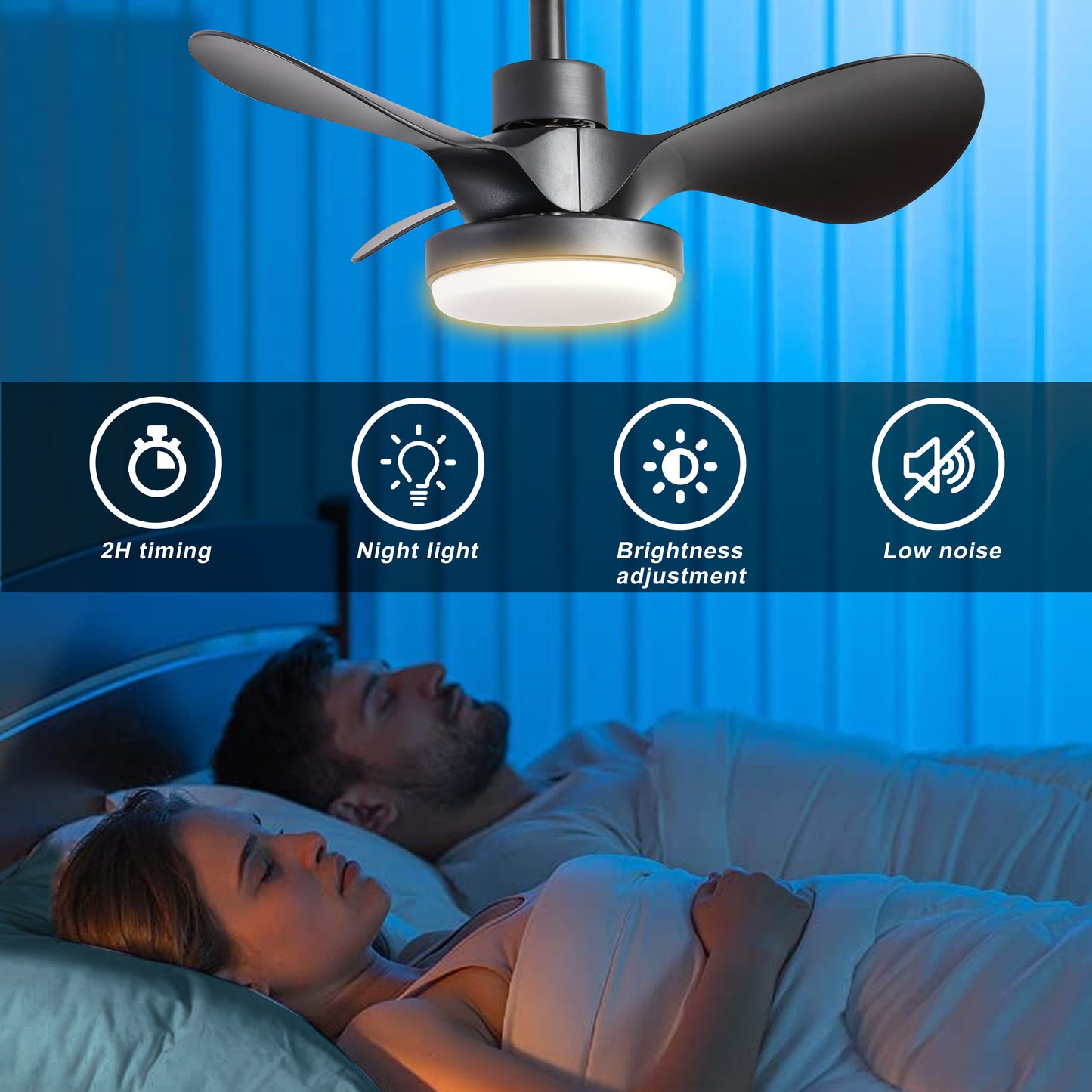 24" Ceiling Fan with Light Flush Mount ,18W Dimmable Small Low Profile Modern 6-Speeds Quiet Reversible Timer with 3 Blades Remote Ceiling Fan for Bedroom,Kitchen