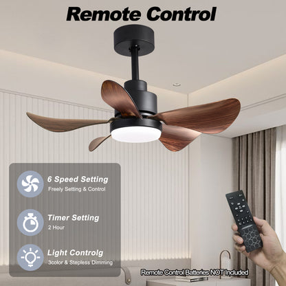 28 lnch Ceiling Fan with Lights Remote Control,Small Ceiling Fan Flush Mount, 5 Reversible Blades, Low Profile Ceiling Fan 6 Speeds 3 Colors for Bedroom Kitchen