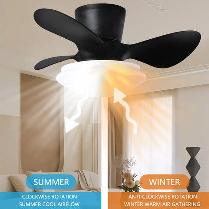 24" Modern Ceiling Fan with Light and Remote,Low Profile Flush Mount Ceiling Fans Indoor,Small Fandelier Ceiling Fans with Dimmable LED Light Fixture for Bedroom Kitchen (Black)