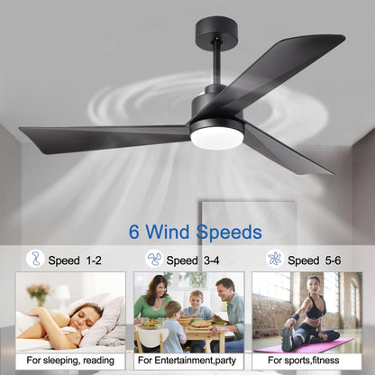 52 inch Ceiling Fan with Light, Modern Dimmable Ceiling Fan with 3 Reversible Blades, Remote Controls, for Indoor/Outdoor Patio Living Room Bedroom, Black