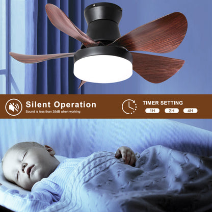 28 Inch Ceiling Fans with Lights and Remote, Modern Indoor Outdoor Ceiling Fans with Light, 5 Blades Ceiling Fan Light with DC Motor for Bedroom