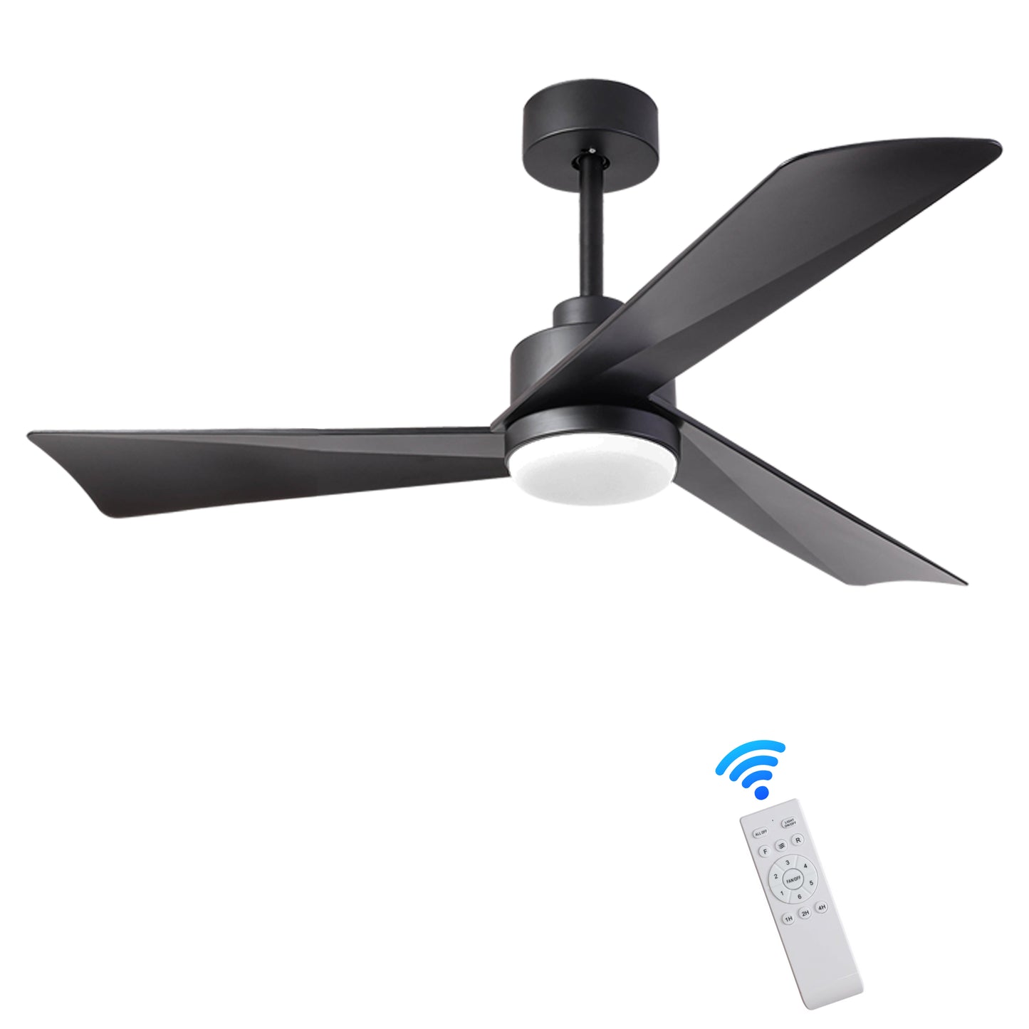 52 inch Ceiling Fan with Light, Modern Dimmable Ceiling Fan with 3 Reversible Blades, Remote Controls, for Indoor/Outdoor Patio Living Room Bedroom, Black