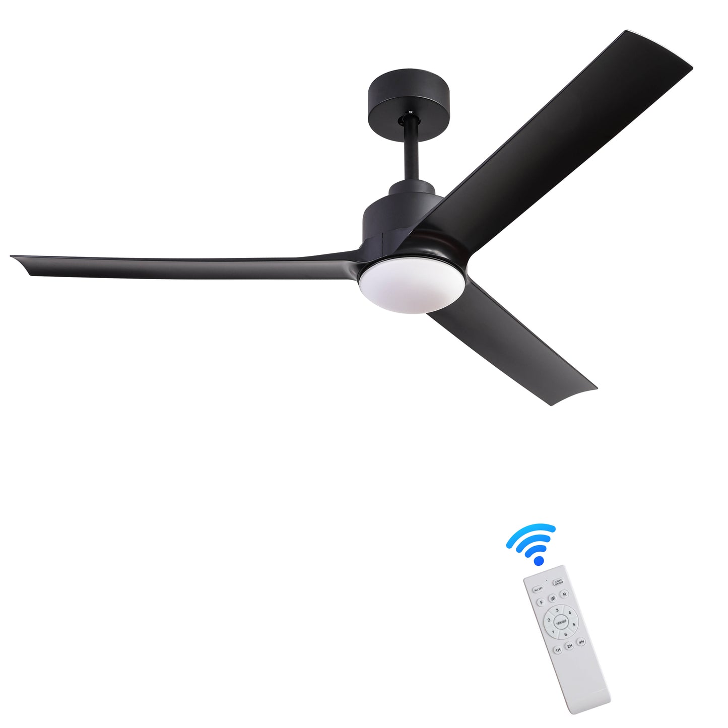 52 Inch Modern Ceiling Fans with Lights, 3 Blades Fan with Remote Control and 6 Speeds Noiseless DC Motor for Indoor Living Room, Bedroom, Kitchen, Outdoor Covered Patios, Black