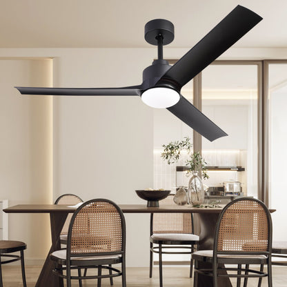 52 Inch Modern Ceiling Fans with Lights, 3 Blades Fan with Remote Control and 6 Speeds Noiseless DC Motor for Indoor Living Room, Bedroom, Kitchen, Outdoor Covered Patios, Black
