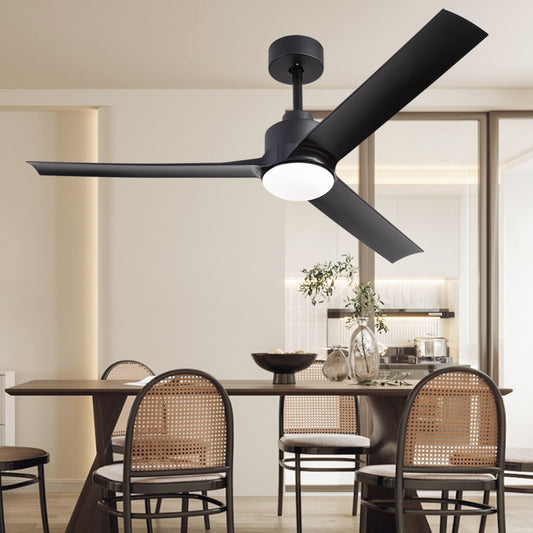 52 Inch Modern Ceiling Fans with Lights, 3 Blades Fan with Remote Control and 6 Speeds Noiseless DC Motor for Indoor Living Room, Bedroom, Kitchen, Outdoor Covered Patios, Black